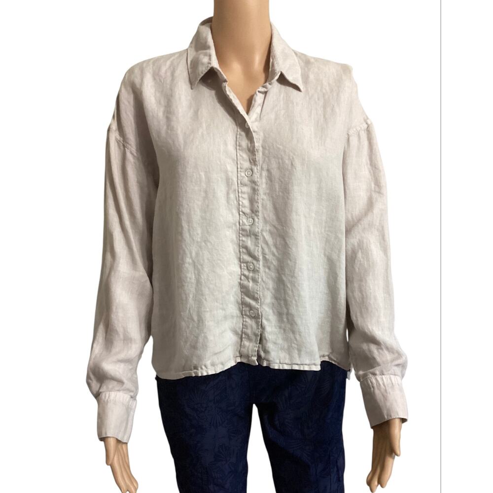 James Perse linen shirt beige, cropped style long sleeves size 1